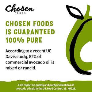 Chosen Foods 100% Pure Avocado Oil for Cooking - Made With Good Fats from Avocados, Naturally Refined, Never Adulterated, High Smoke Point, Non-GMO, Soy-Free, Canola Oil-Free, Gluten-Free, Paleo, Keto