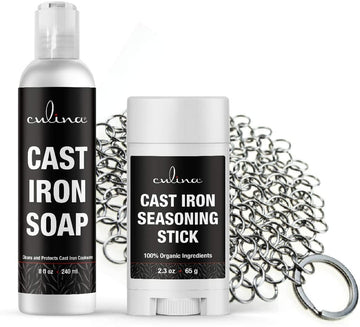 Culina Cast Iron Seasoning Stick & Soap Set &stainless Scrubber | All Natural Ingredients | Best for Cleaning, Non-stick Cooking & Restoring | for Cast Iron Cookware, Skillets, Pans & Grills!… - Livananatural