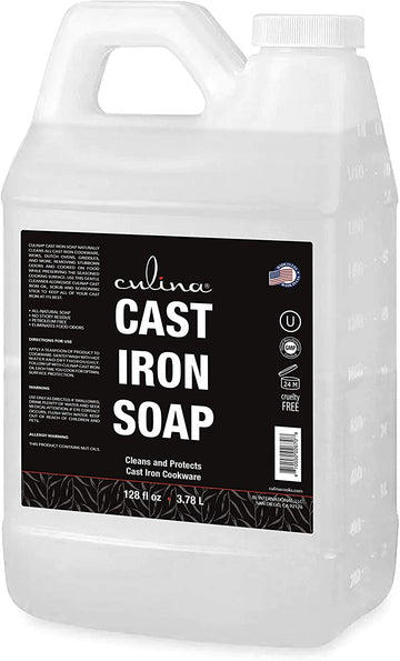 Cast Iron Soap by Culina - Cleans and Protects Cast Iron Cookware, Kosher Certified 128oz - Livananatural