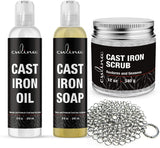 Culina Cast Iron Soap Set | Conditioning Oil | Stainless Scrubber | Restoring Scrub | All Natural Ingredients | Best for Cleaning, Non-stick Cooking & Restoring | for Cast Iron Cookware, Skillets, Pans & Grills!… - Livananatural