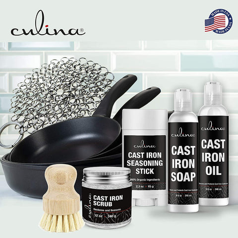 Culina Cast Iron Seasoning Stick & Soap Set | All Natural Ingredients |  Best for Cleaning, Non-stick Cooking & Restoring
