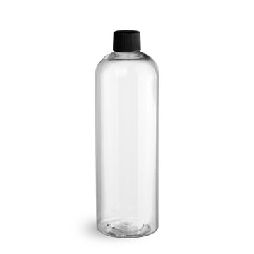 BulkDIY Clear PET Plastic Bottle - Cosmo - 480 ml (16 oz) -w/Black Threaded Cap and Induction Seal - Livananatural