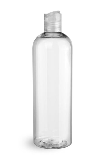 BulkDIY Clear PET Plastic Bottle - Cosmo - 480 ml (16 oz)-w/Natural Flip Disc Cap and Induction Seal - Livananatural