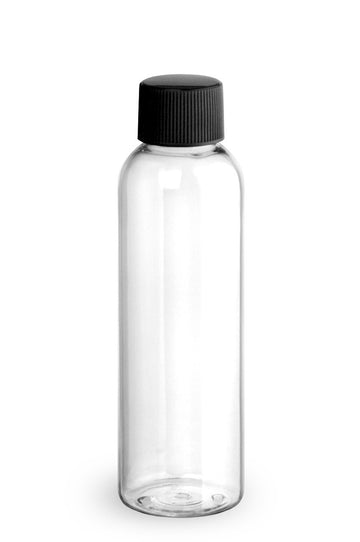 BulkDIY Clear PET Plastic Bottle - Cosmo 240 ml (8 oz)-w/Black Threaded Cap and Induction Seal - Livananatural