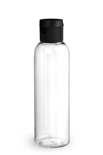 BulkDIY Clear PET Plastic Bottle - Cosmo 240 ml (8 oz)-w/Black Flip Top Cap and Induction Seal - Livananatural