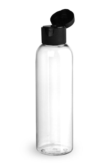 BulkDIY Clear PET Plastic Bottle - Cosmo 120 ml (4 oz)-w/Black Flip Top Cap and Induction Seal - Livananatural