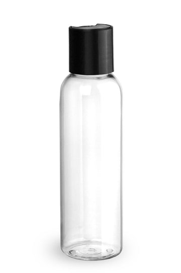 BulkDIY Clear PET Plastic Bottle - Cosmo 120 ml (4 oz)-w/Black Flip Disc Cap and Induction Seal - Livananatural