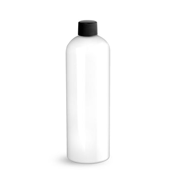 BulkDIY White PET Plastic Bottle - Cosmo 240 ml (8 oz)-w/Black Threaded Cap and Induction Seal - Livananatural