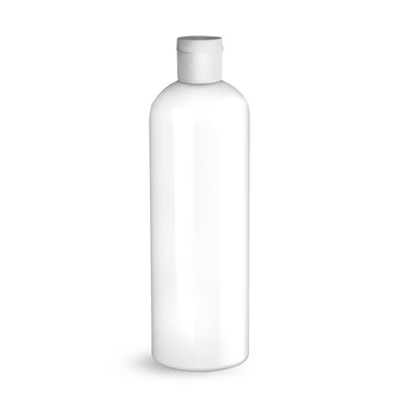BulkDIY White PET Plastic Bottle - Cosmo 480 ml (16 oz)-w/White Flip Top Cap and Induction Seal - Livananatural