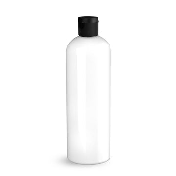 BulkDIY White PET Plastic Bottle - Cosmo 480 ml (16 oz)-w/Black Flip Top Cap and Induction Seal - Livananatural