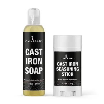 Culina Cast Iron Seasoning Stick & Soap Set | All Natural Ingredients | Best for Cleaning, Non-stick Cooking & Restoring - Livananatural
