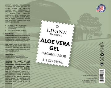 Aloe Vera Gel -  from Organic Aloe Leaf - Vegan | Non GMO Grown in USA 8 FL OZ - Livananatural