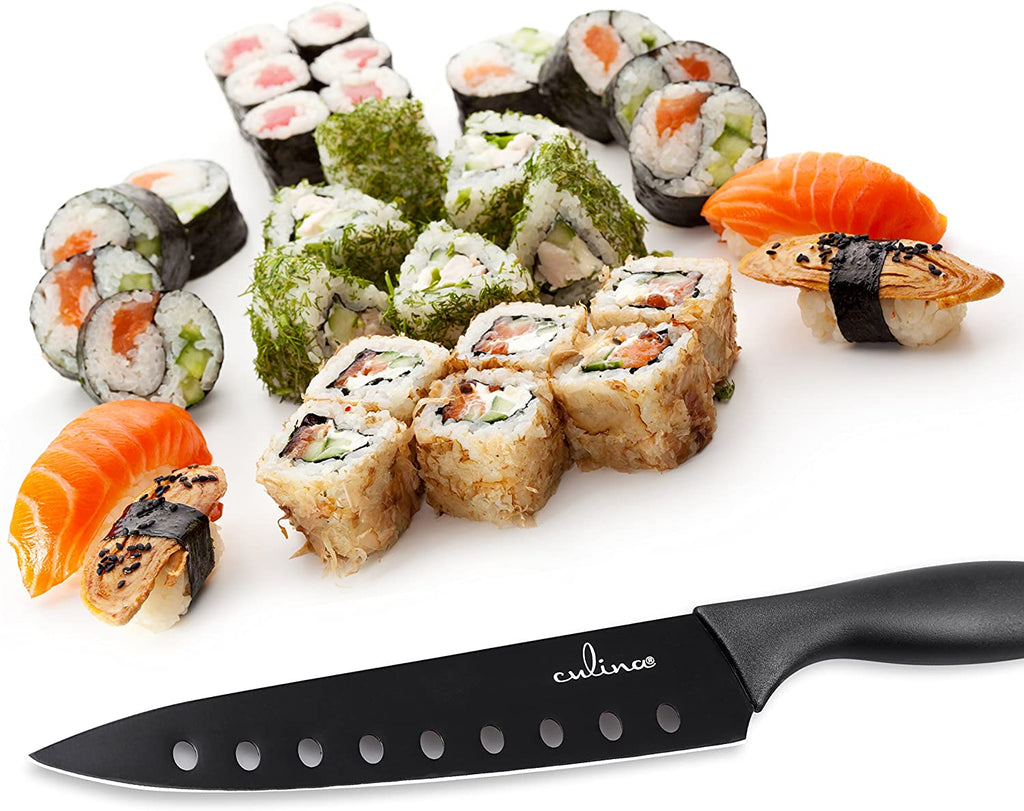 8-Inch Nonstick Carbon Steel Sushi Knife with Sheath, Black – LivanaNatural