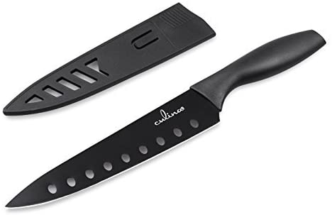 8-Inch Nonstick Carbon Steel Sushi Knife with Sheath, Black