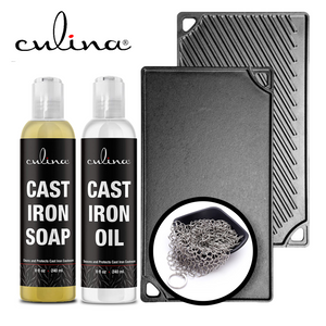 Culina Cast Iron Soap Set | Conditioning Oil | Stainless Scrubber | All Natural Ingredients | Best for Cleaning, Non-stick Cooking & Restoring | for Cast Iron Cookware, Skillets, Pans & Grills!… - Livananatural