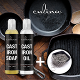 Culina Cast Iron Soap Set | Conditioning Oil | Stainless Scrubber | All Natural Ingredients | Best for Cleaning, Non-stick Cooking & Restoring | for Cast Iron Cookware, Skillets, Pans & Grills!… - Livananatural