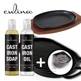 Culina Cast Iron Soap Set | Conditioning Oil | Stainless Scrubber | All Natural Ingredients | Best for Cleaning, Non-stick Cooking & Restoring | for Cast Iron Cookware, Skillets, Pans & Grills!… - Livananatural